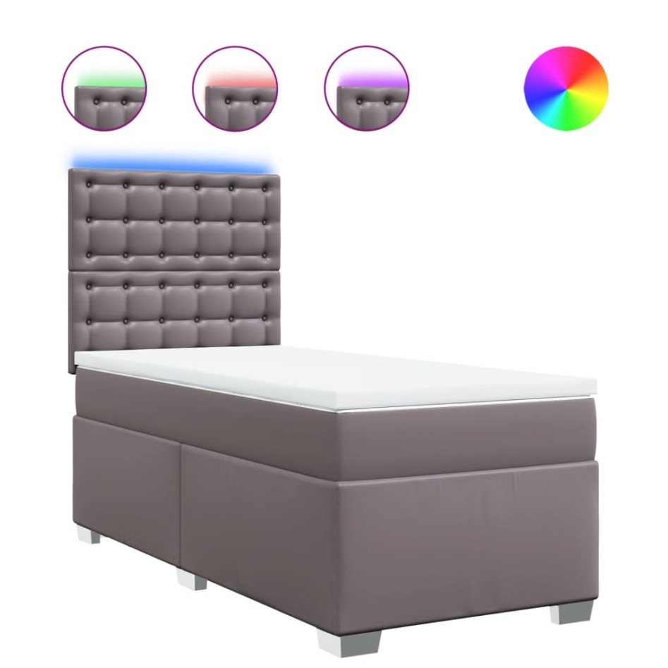 Cama box spring con colchón cuero sintético gris 90x200