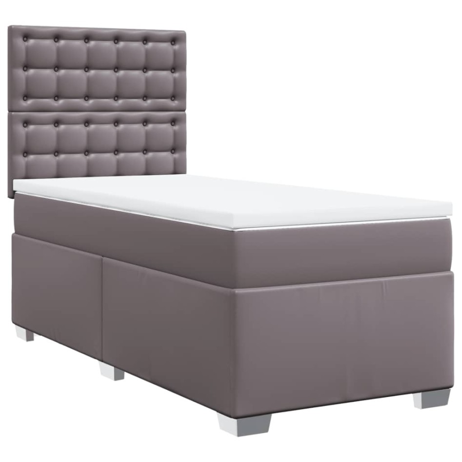 Cama box spring con colchón cuero sintético gris 90x200