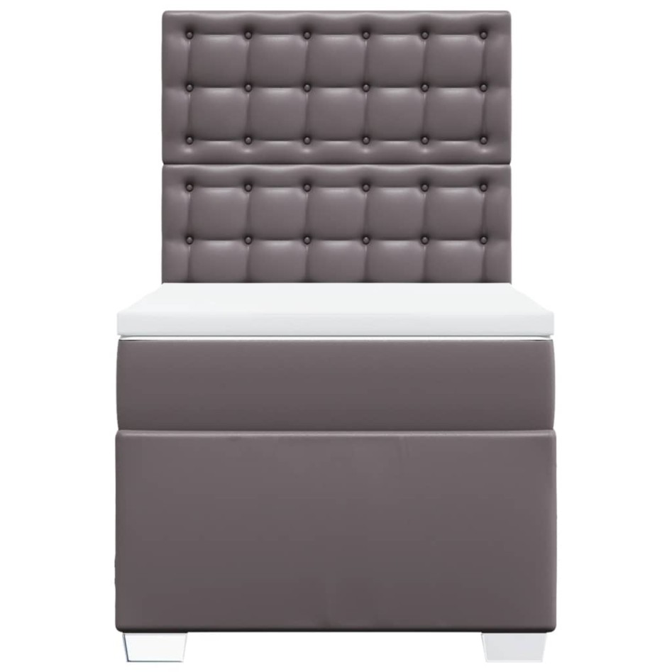 Cama box spring con colchón cuero sintético gris 90x200
