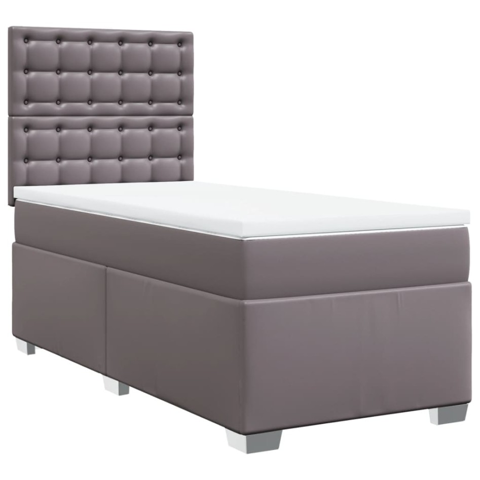 Cama box spring con colchón cuero sintético gris 100x200