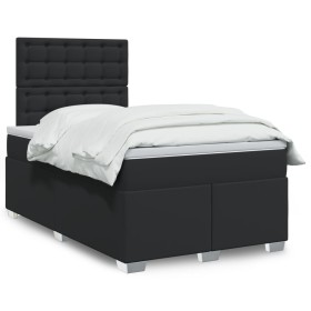 Cama box spring con colchón cuero sintético negro 120x190