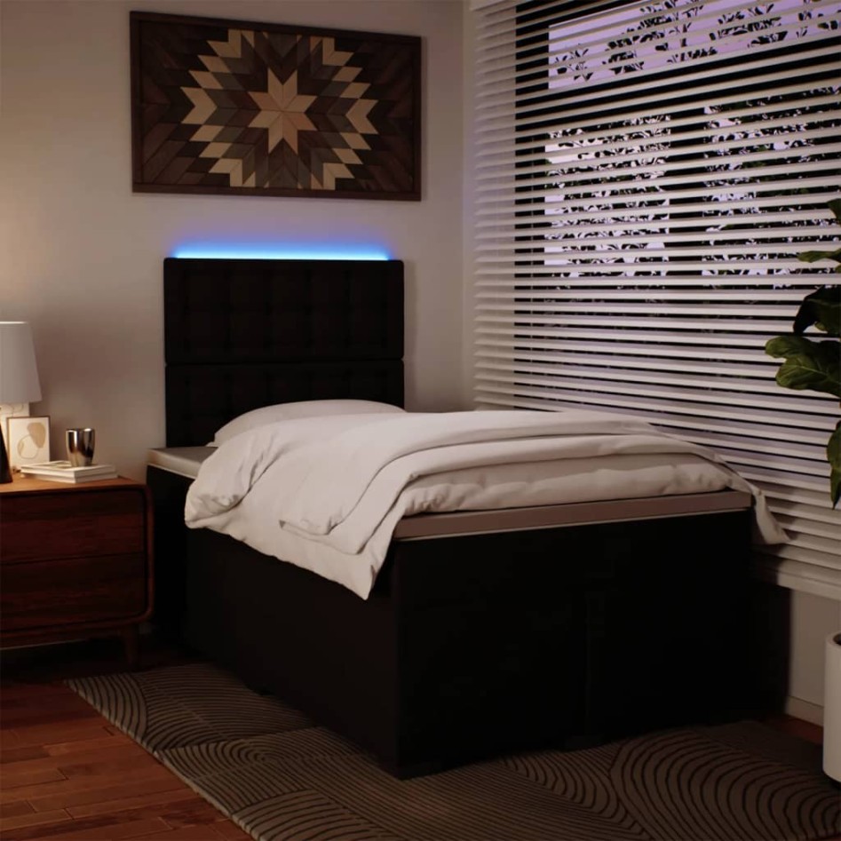 Cama box spring con colchón cuero sintético negro 120x190