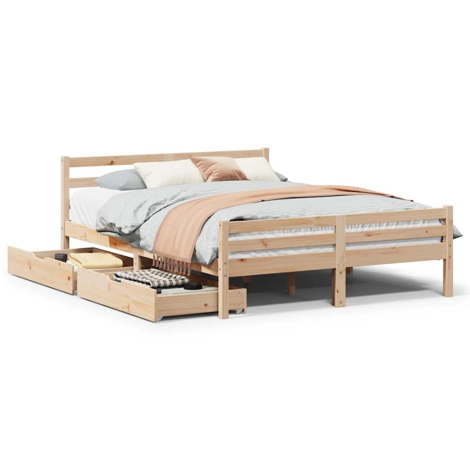 Estructura de cama sin colchón madera maciza de pino 135x190