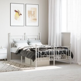 Estructura cama metal con cabecero y estribo blanco 120x200