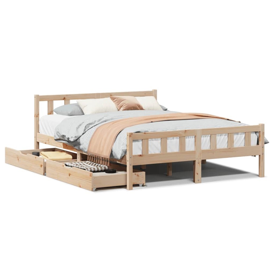 Estructura de cama sin colchón madera maciza de pino 120x190