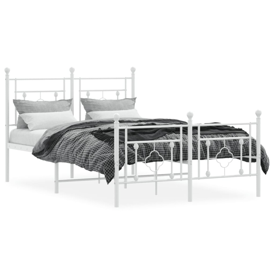 Estructura cama metal con cabecero y estribo blanco 120x200