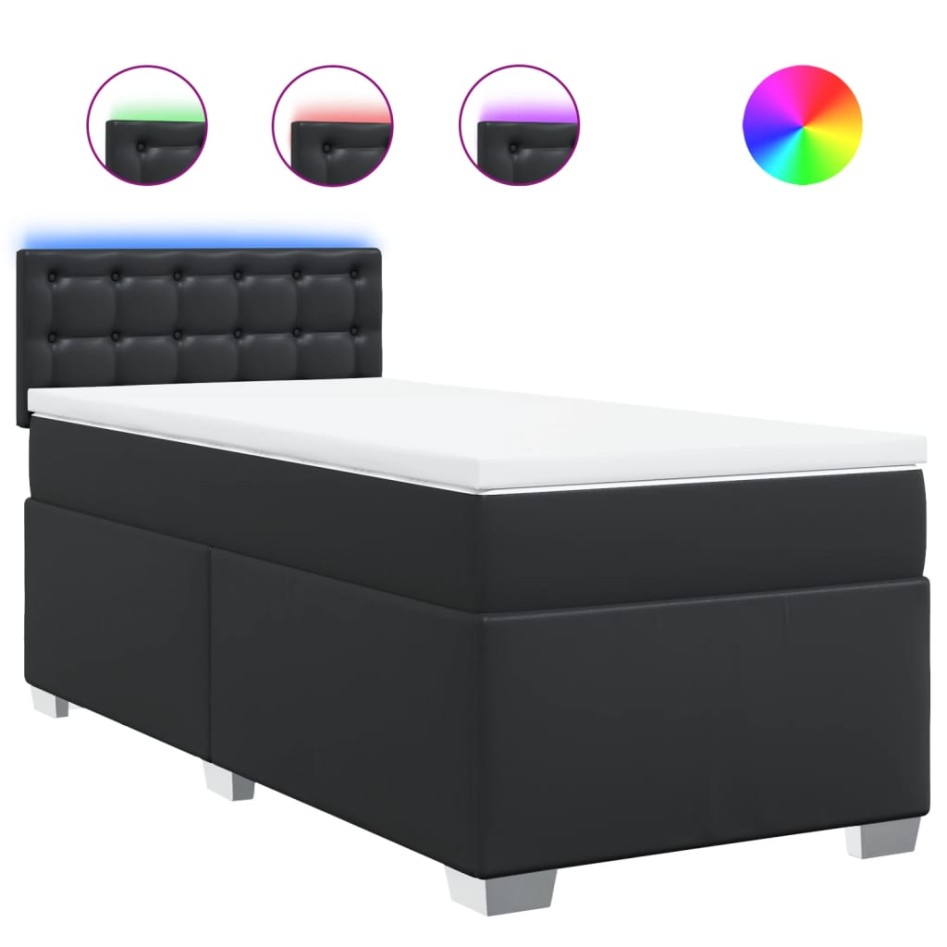 Cama box spring con colchón cuero sintético negro 90x190