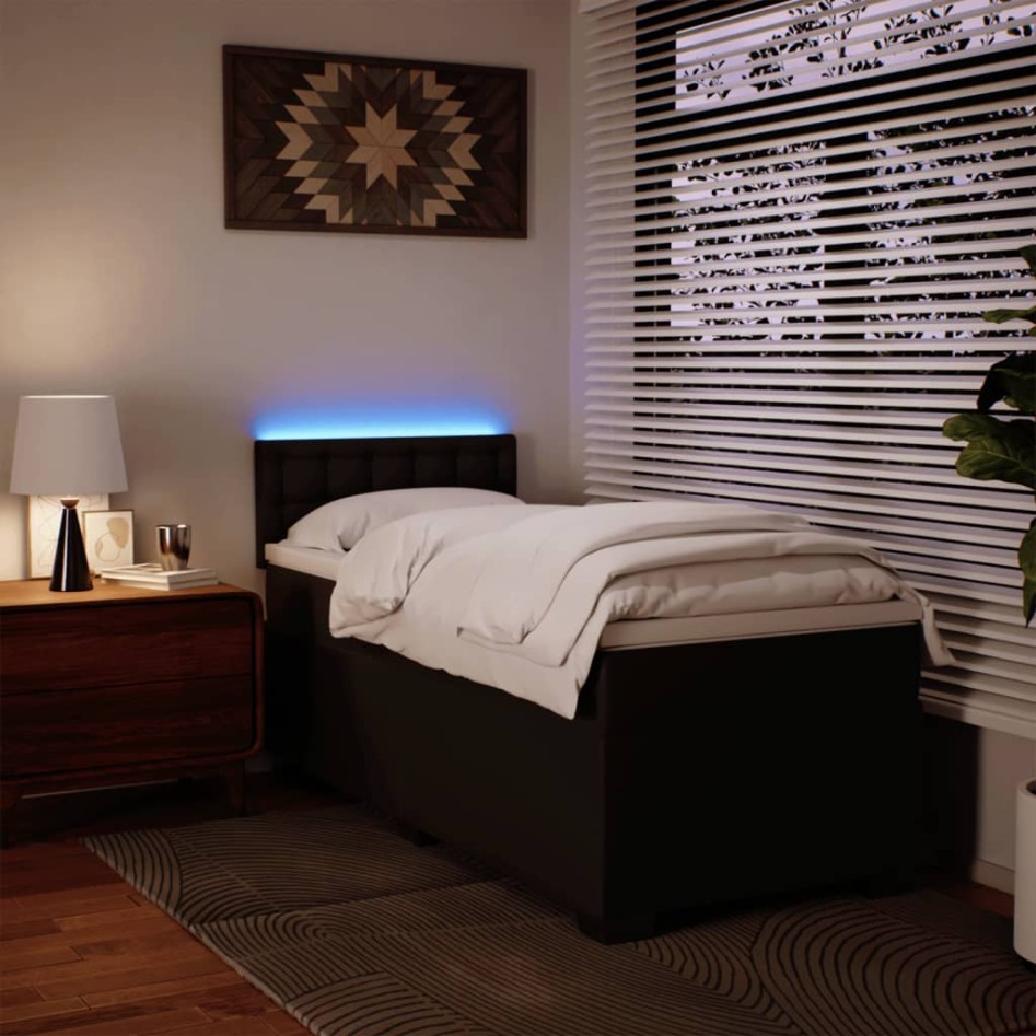 Cama box spring con colchón cuero sintético negro 90x190