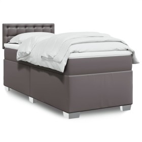 Cama box spring con colchón cuero sintético gris 90x190