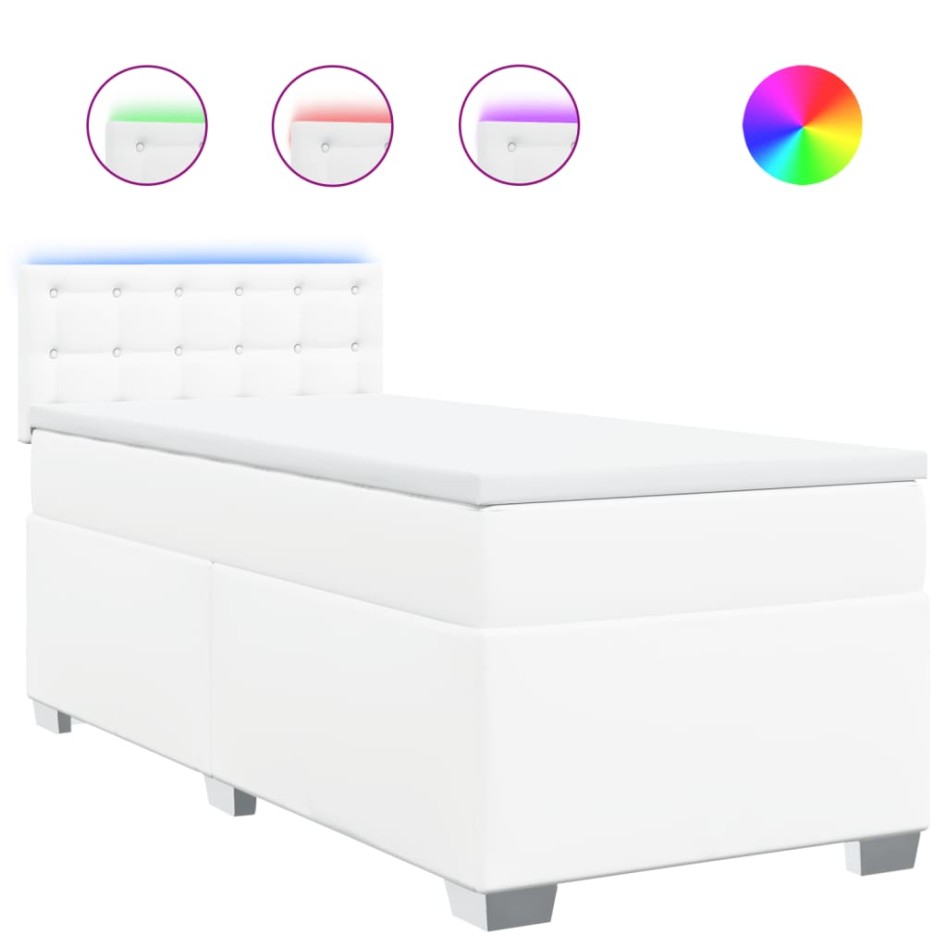 Cama box spring con colchón cuero sintético blanco 100x200