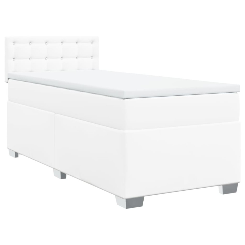 Cama box spring con colchón cuero sintético blanco 100x200