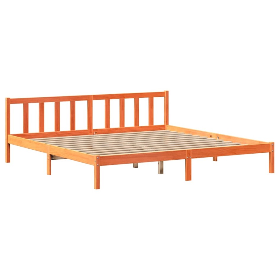 Cama sin colchón madera maciza de pino marrón cera 200x200