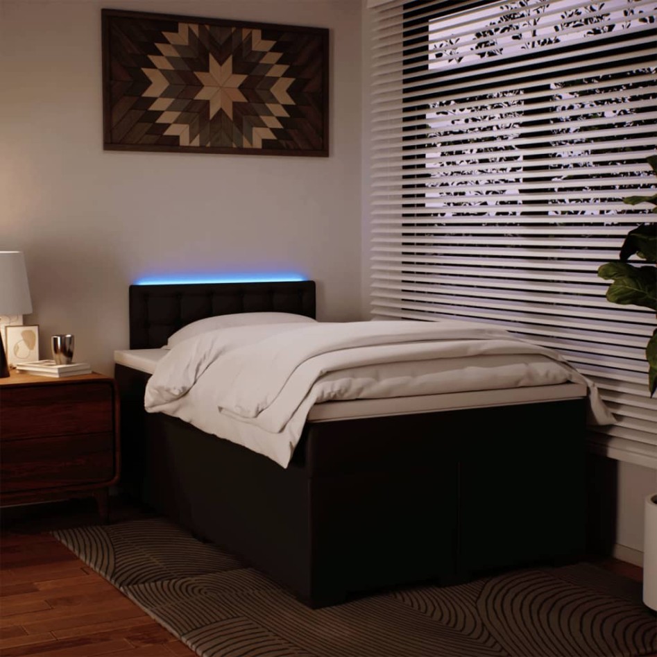 Cama box spring con colchón cuero sintético negro 120x200