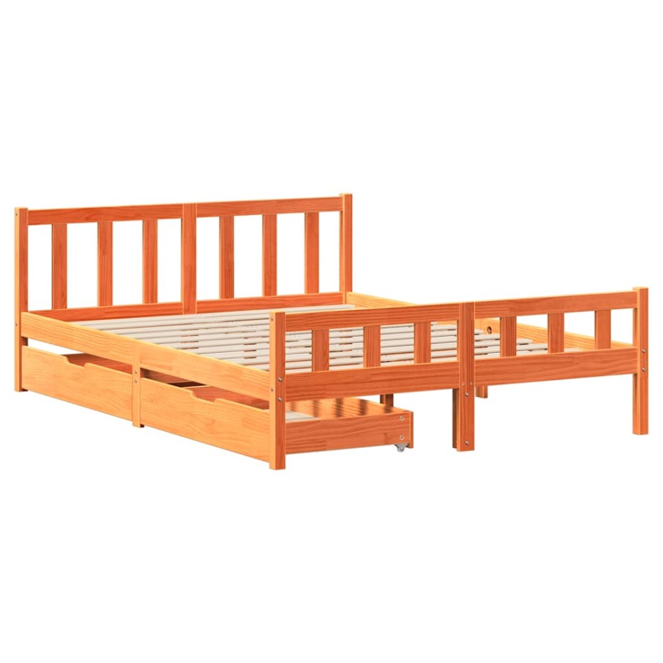 Cama sin colchón madera maciza de pino marrón cera 160x200