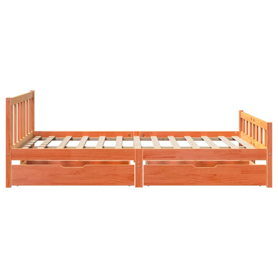 Cama sin colchón madera maciza de pino marrón cera 160x200