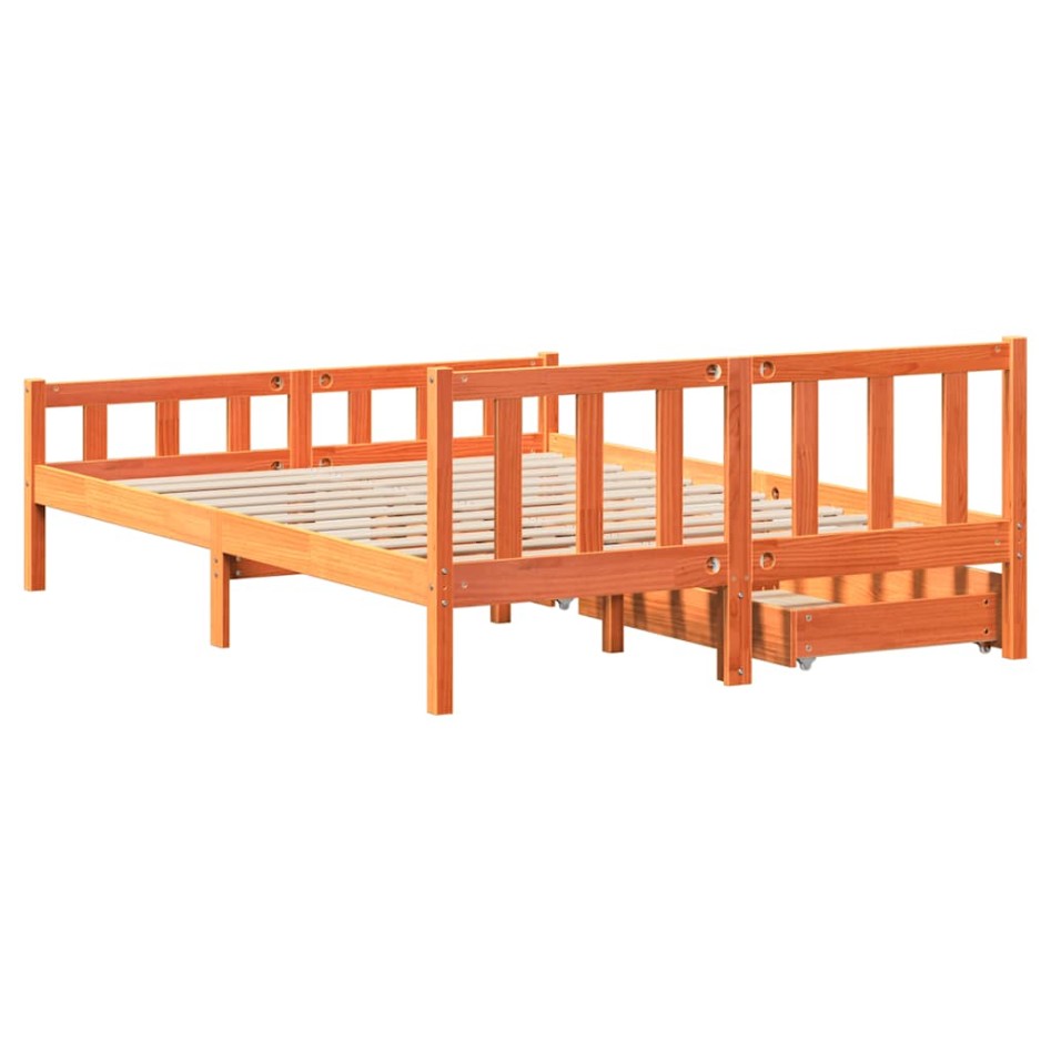 Cama sin colchón madera maciza de pino marrón cera 160x200