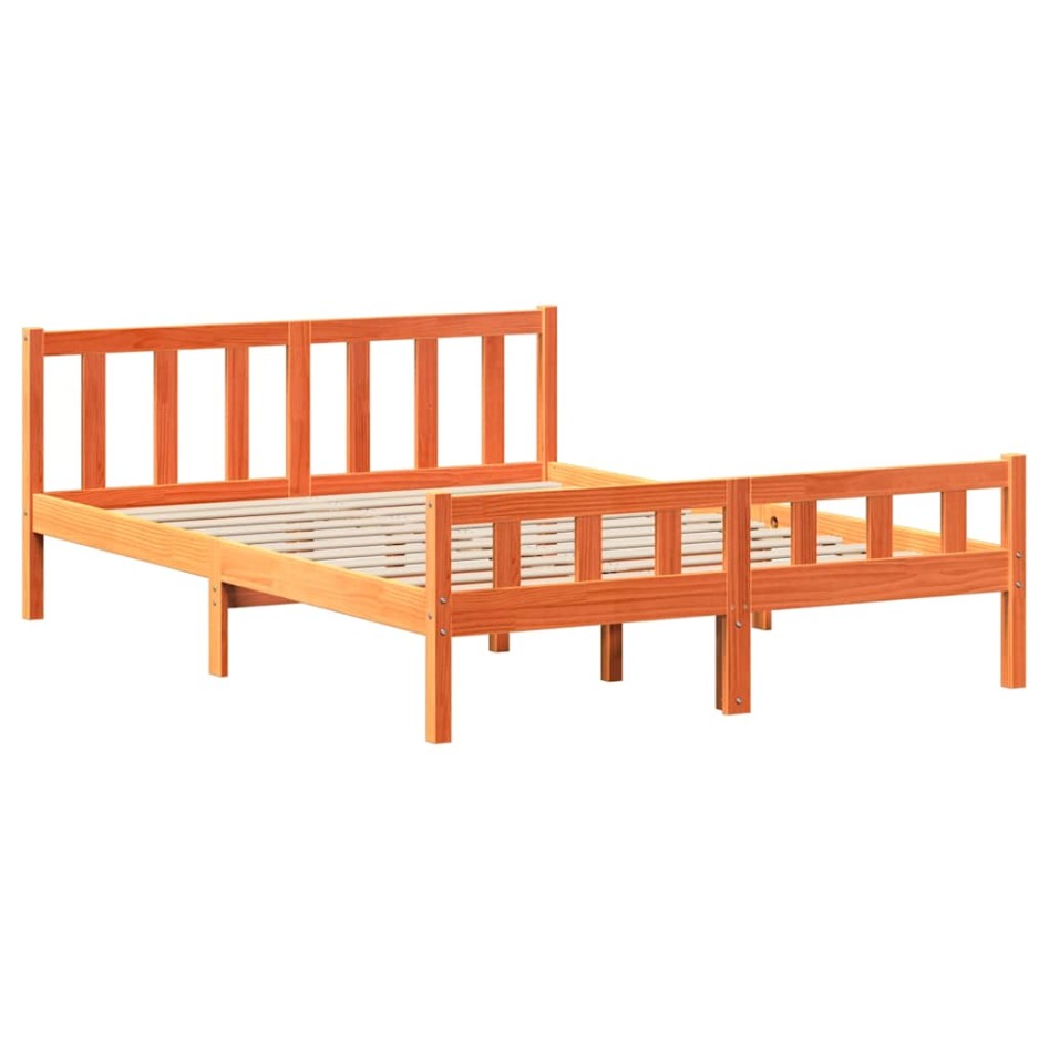 Cama sin colchón madera maciza de pino marrón cera 160x200