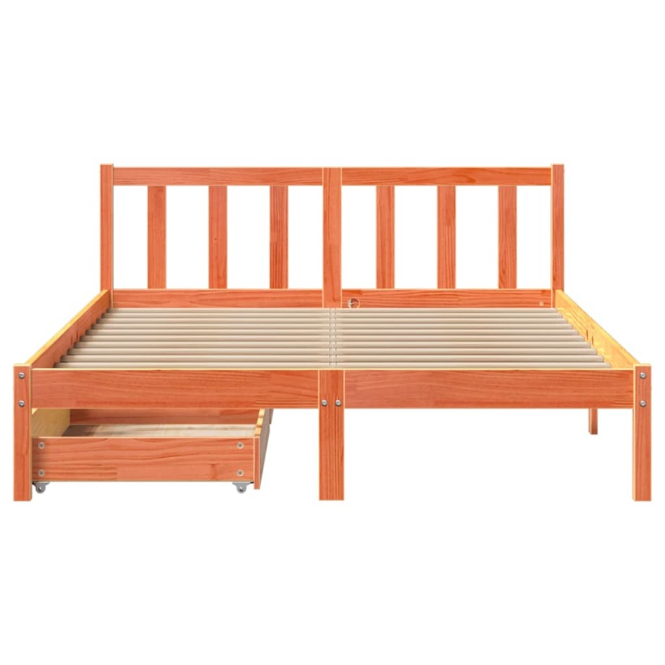 Cama sin colchón madera maciza de pino marrón cera 160x200