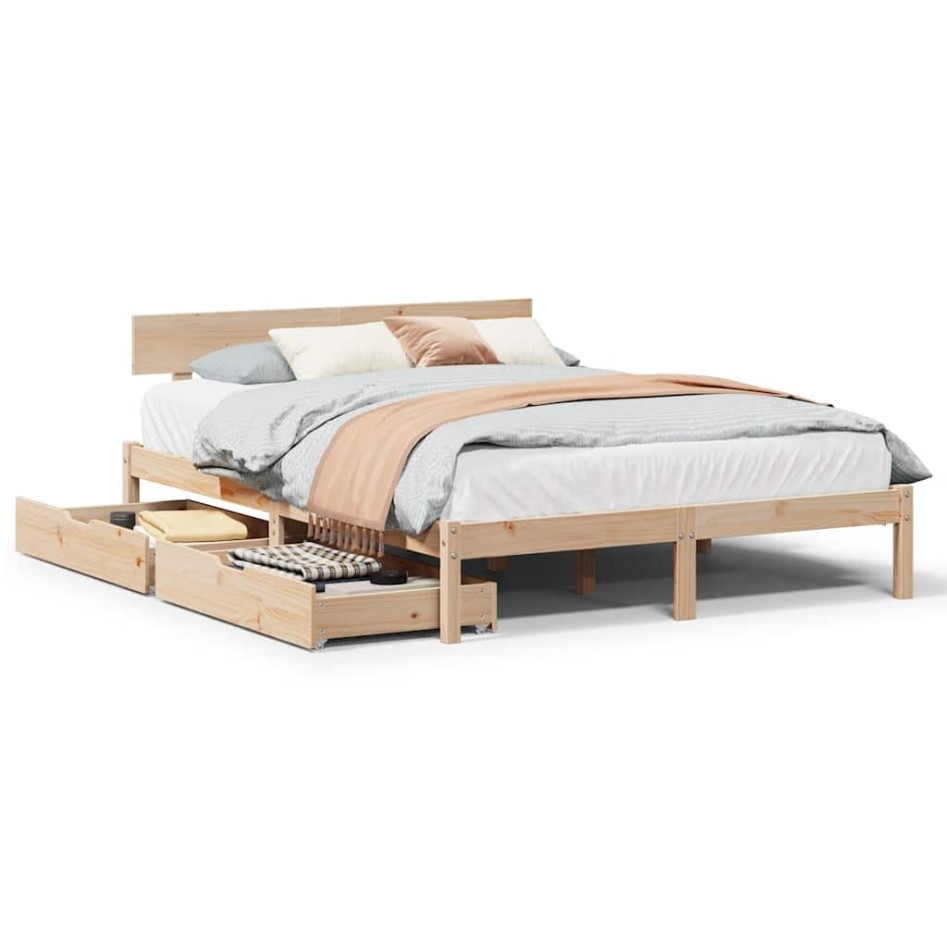 Estructura de cama sin colchón madera maciza de pino 140x190
