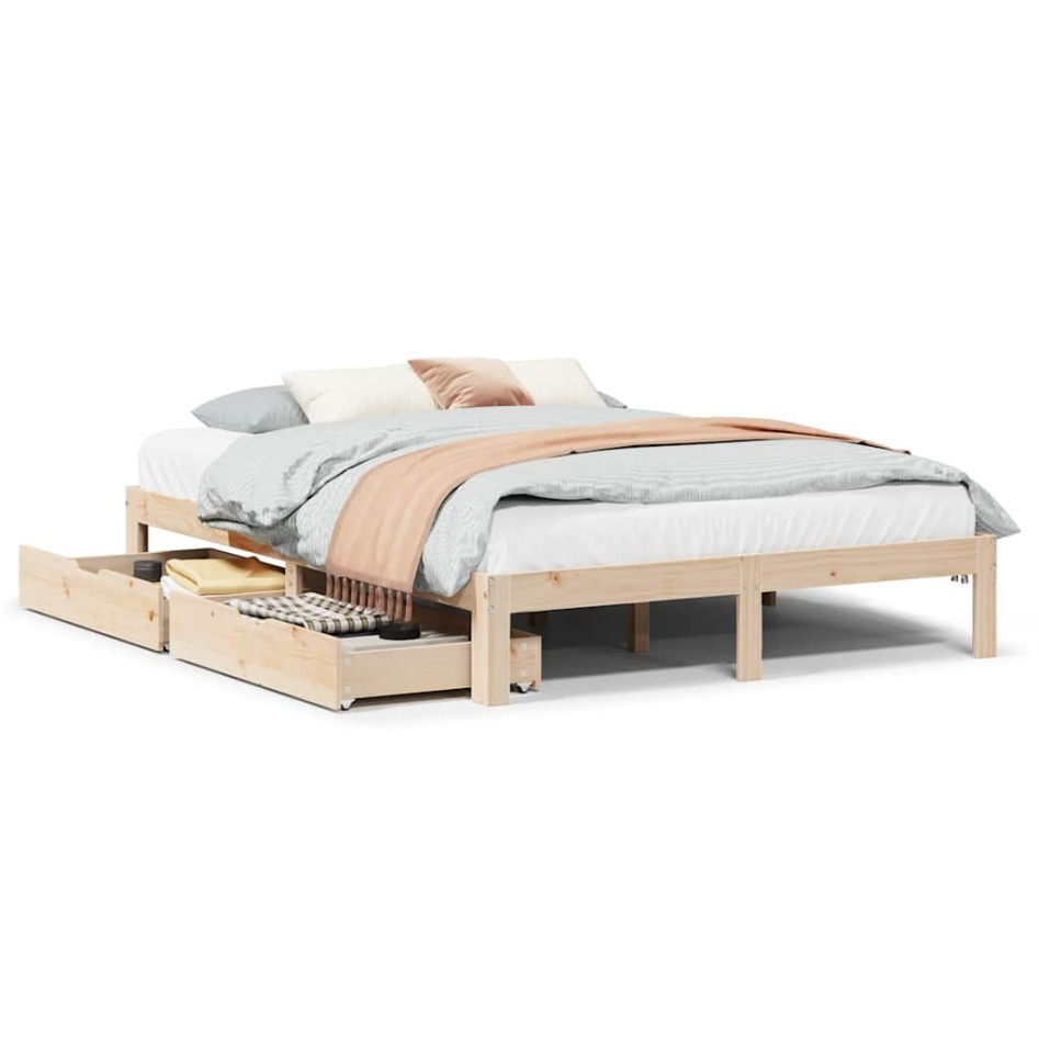 Estructura de cama con cajones madera maciza de pino 120x200