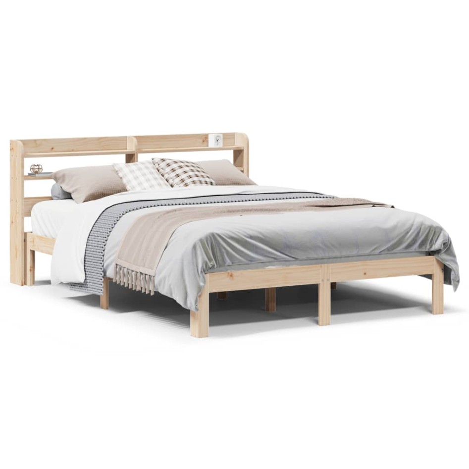 Estructura de cama con cabecero madera maciza pino 140x200