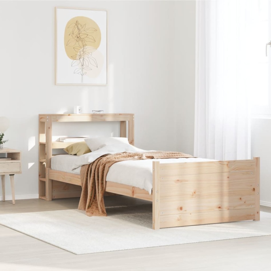 Estructura de cama con cabecero madera maciza pino 75x190