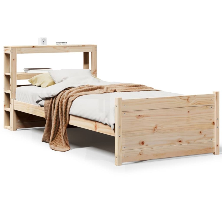 Estructura de cama con cabecero madera maciza pino 75x190