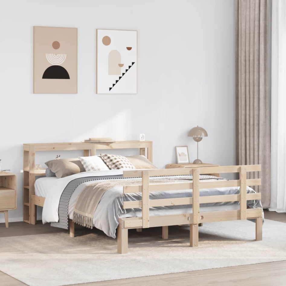 Estructura de cama con cabecero madera de pino blanco