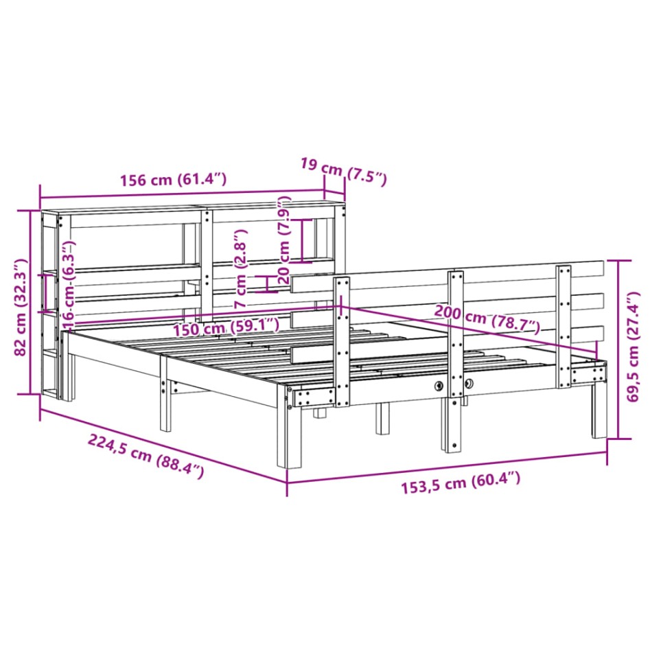 Estructura de cama con cabecero madera de pino blanco