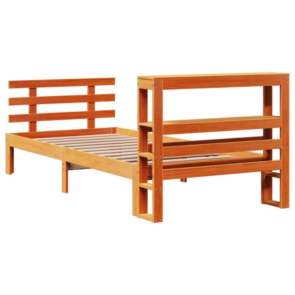Estructura cama con cabecero madera pino marrón cera 100x200