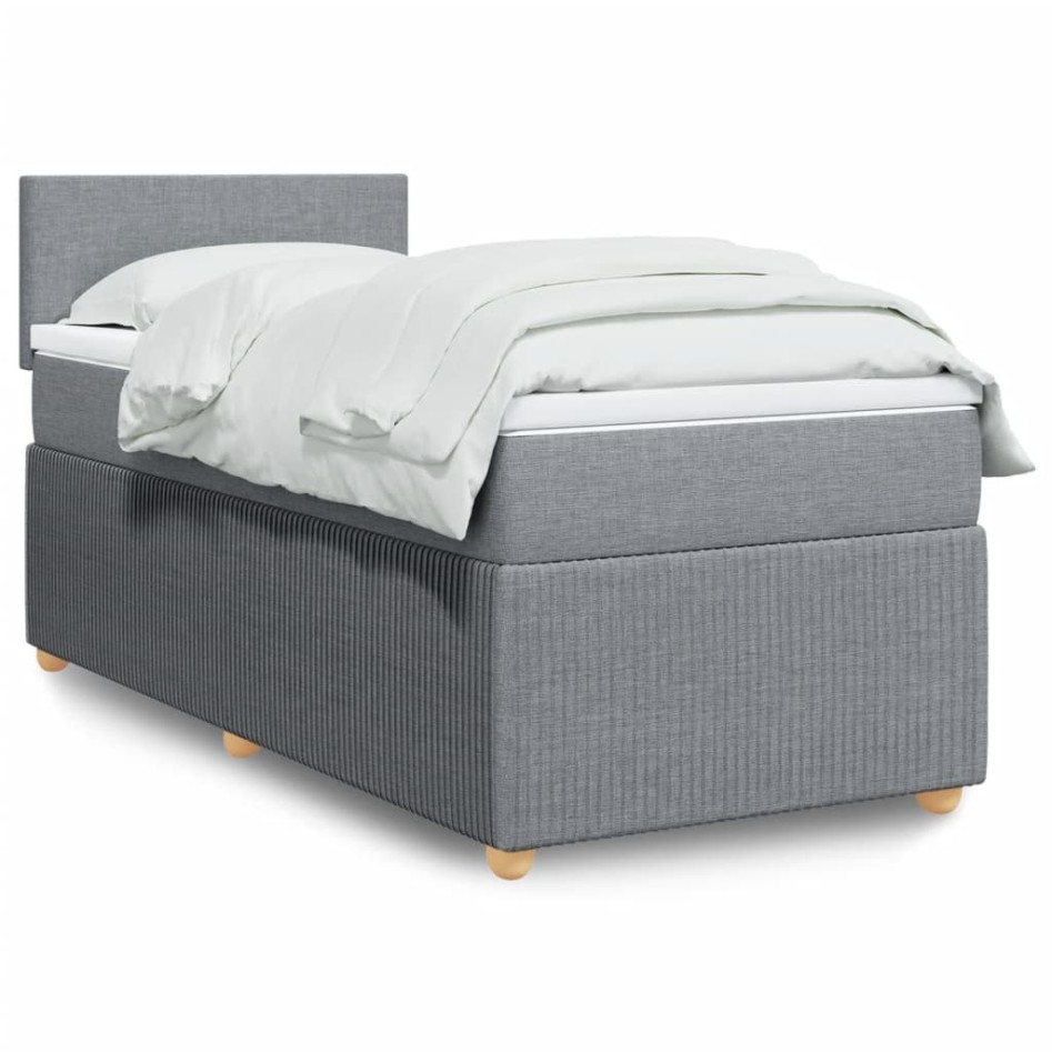 Cama box spring con colchón tela gris claro 80x200