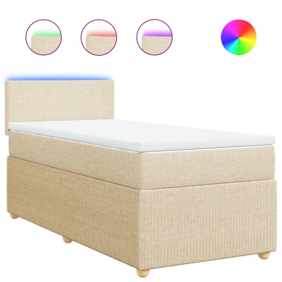 Cama box spring con colchón tela color crema 80x200