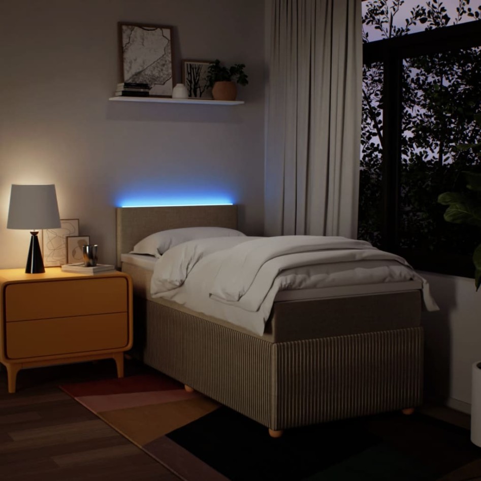 Cama box spring con colchón tela color crema 80x200