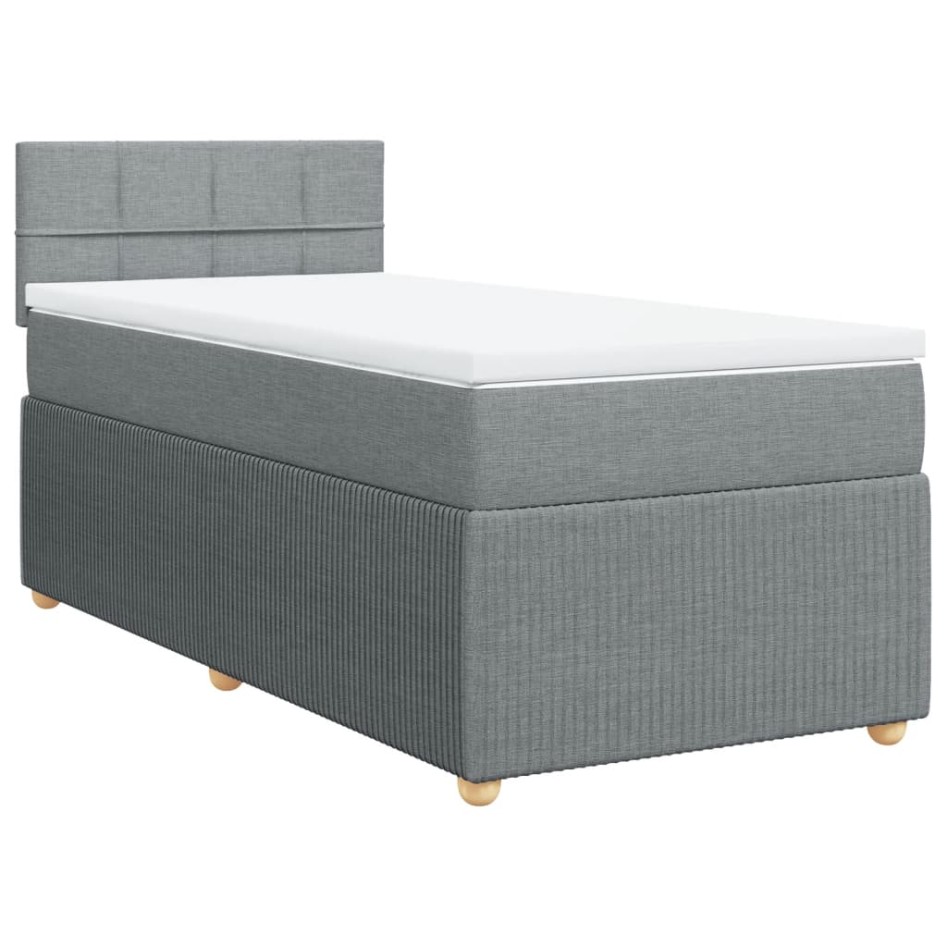 Cama box spring con colchón tela gris claro 80x200