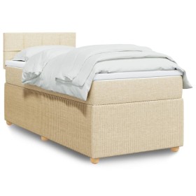 Cama box spring con colchón tela color crema 80x200