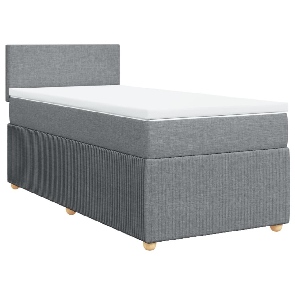 Cama box spring con colchón tela gris claro 90x200