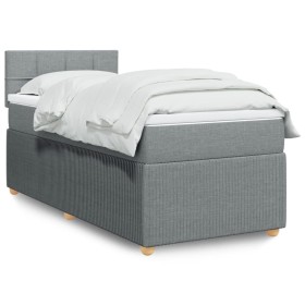 Cama box spring con colchón tela gris claro 90x200