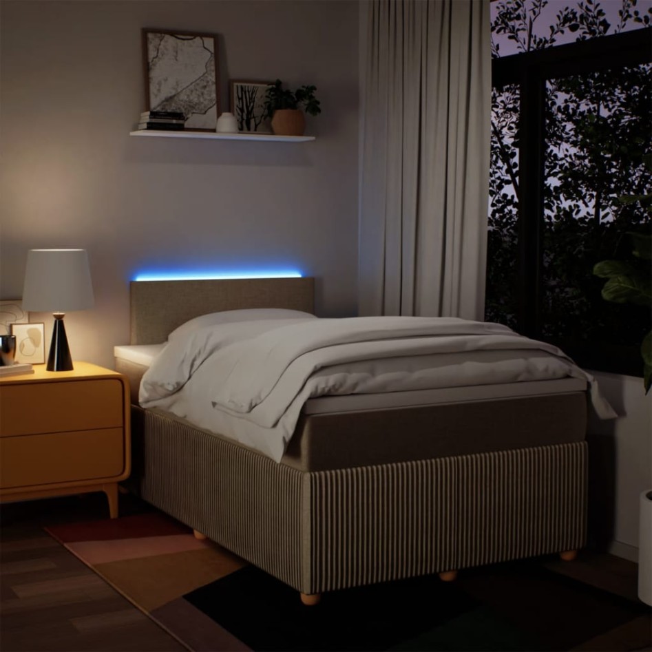 Cama box spring con colchón tela color crema 120x190