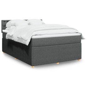 Cama box spring con colchón tela gris oscuro 140x200