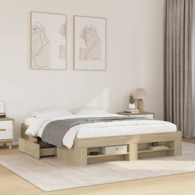 Estructura de cama madera de ingeniería roble Sonoma 160x200