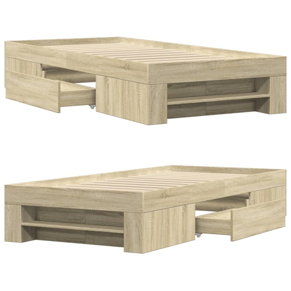Estructura de cama sin colchón madera roble Sonoma 75x190