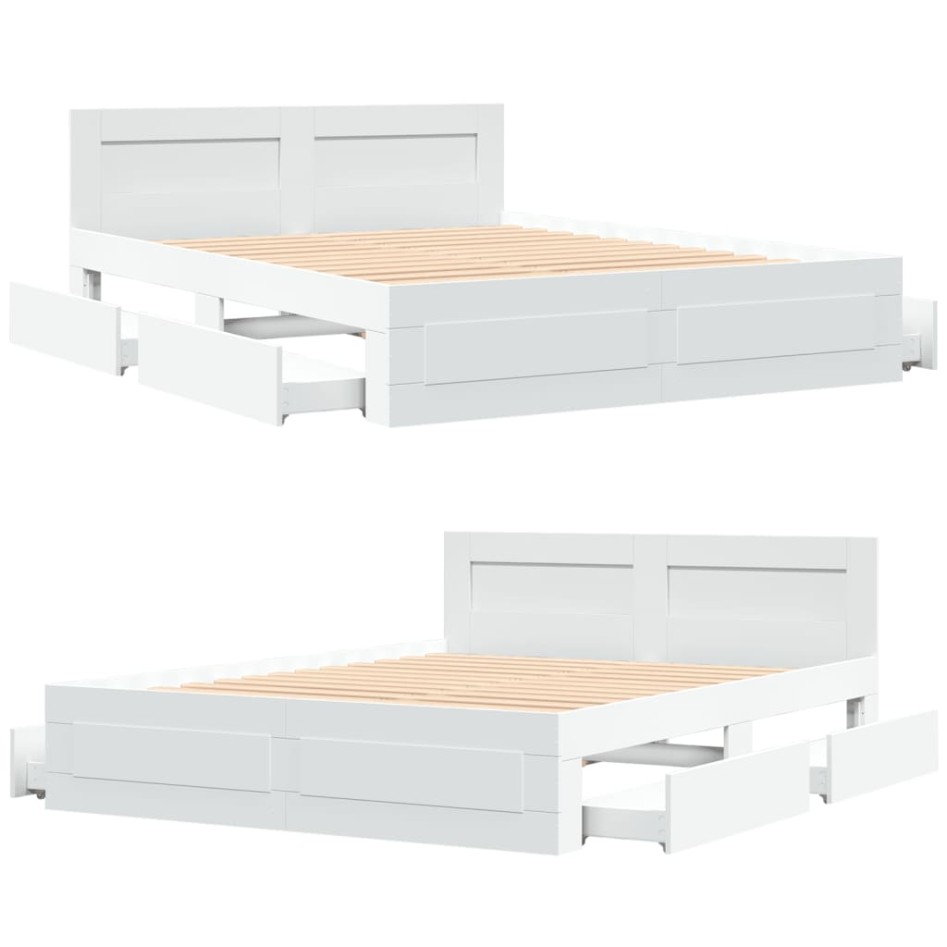Estructura cama con cabecero madera ingeniería blanco