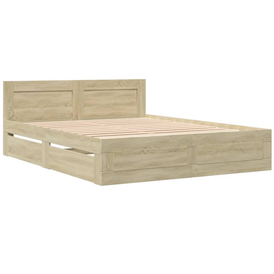 Cama con cabecero madera de ingeniería roble Sonoma 150x200