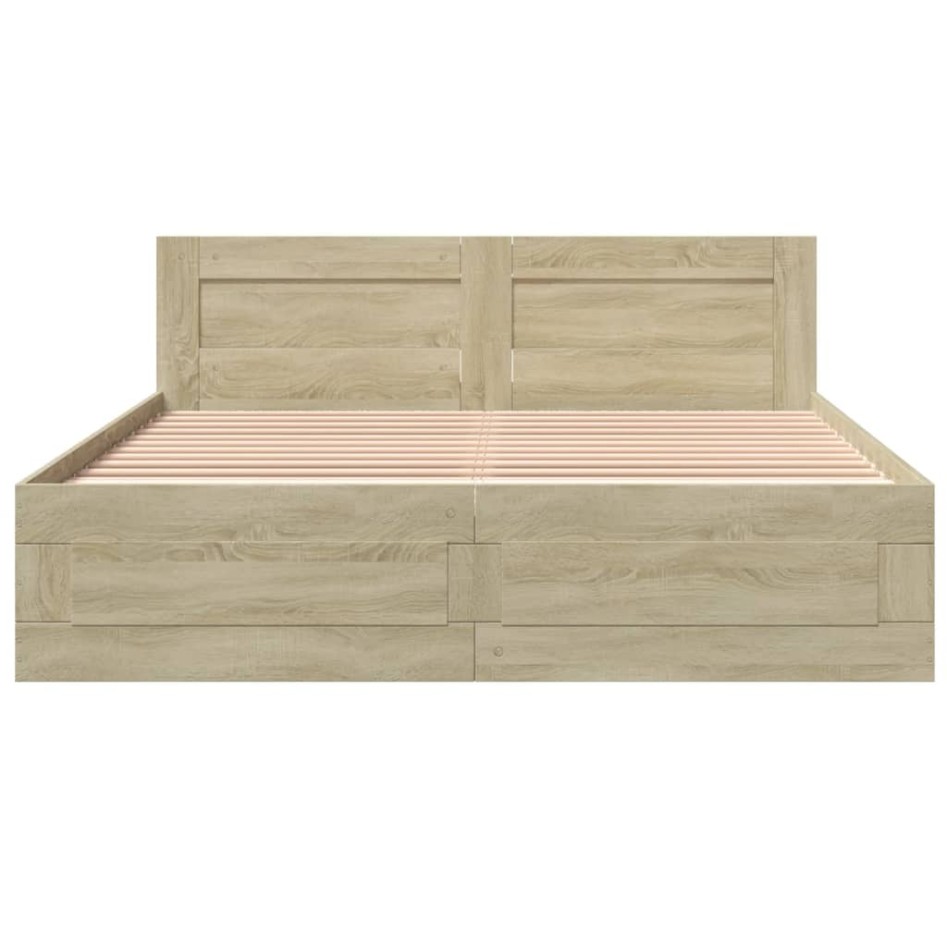 Cama con cabecero madera de ingeniería roble Sonoma 150x200