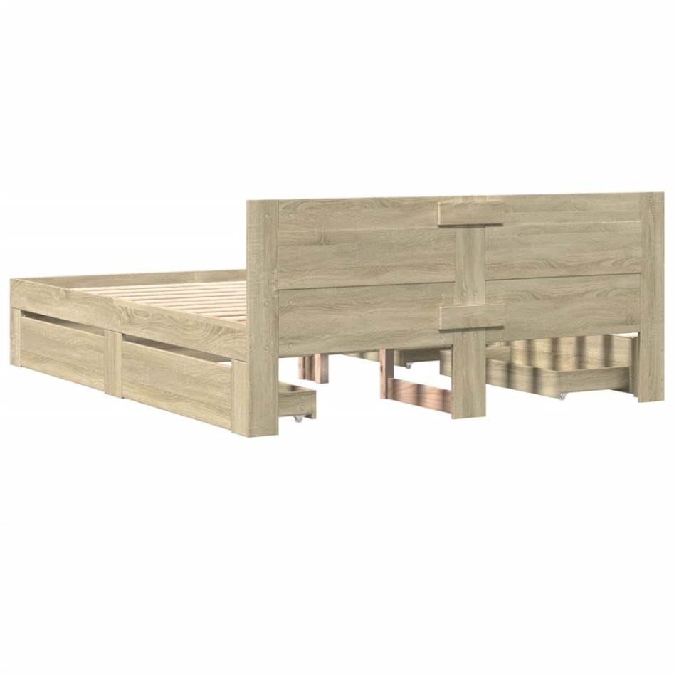 Cama con cabecero madera de ingeniería roble Sonoma 150x200