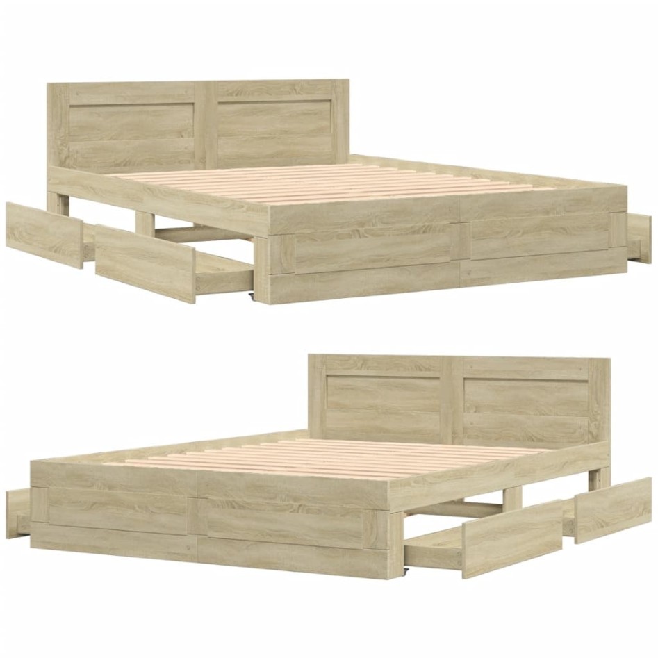 Cama con cabecero madera de ingeniería roble Sonoma 150x200