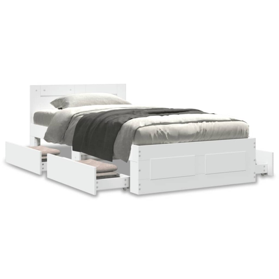 Estructura de cama con cabecero sin colchón blanco 90x200