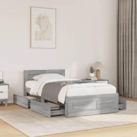Cama con cabecero madera de ingeniería gris Sonoma 90x200