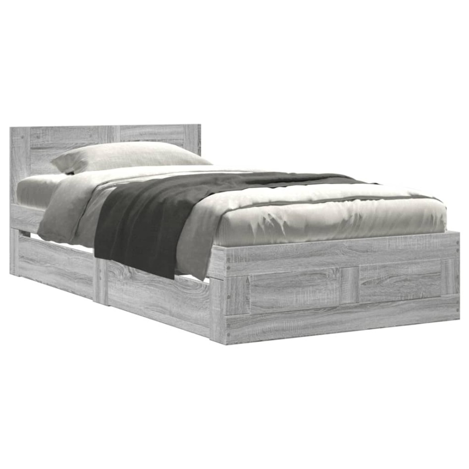 Cama con cabecero madera de ingeniería gris Sonoma 90x200