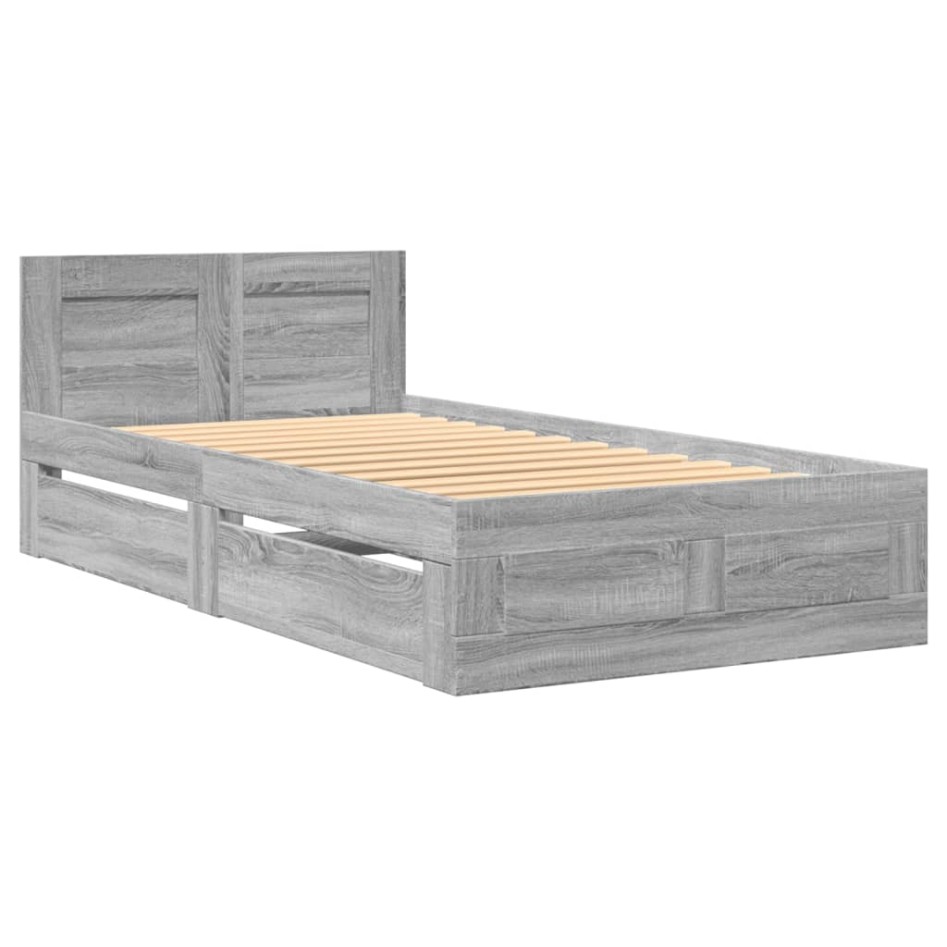 Cama con cabecero madera de ingeniería gris Sonoma 90x200